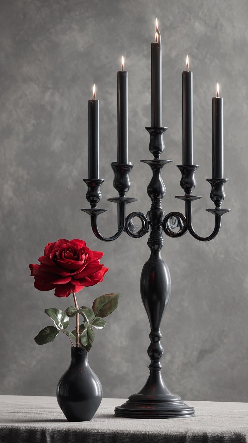 Black Tapers with Glossy Candelabras