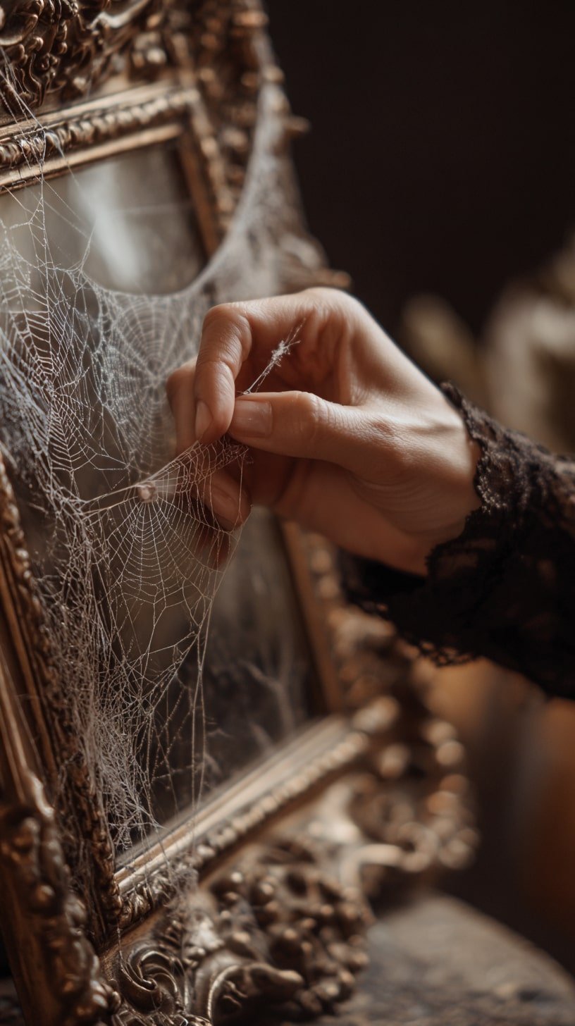 Cobwebs Over Ornate Frames for a Haunting