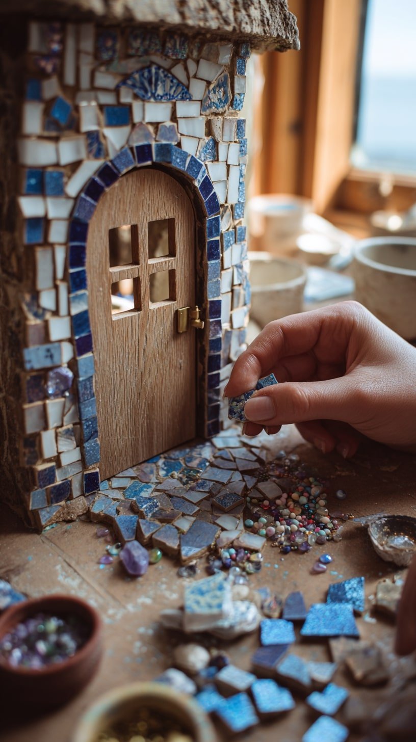 Fairy Door with Shattered Tile and Sapphire Glass