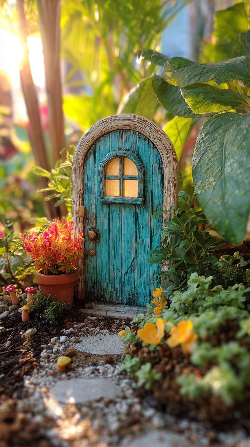 Fairy Entry with Pebble Path and Bright Blooms