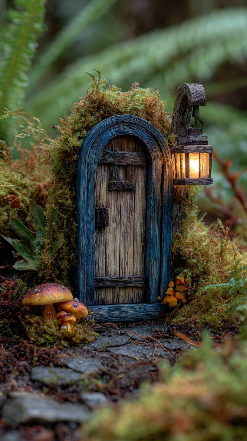 Lantern Beside a Curved Door for Forest Glow