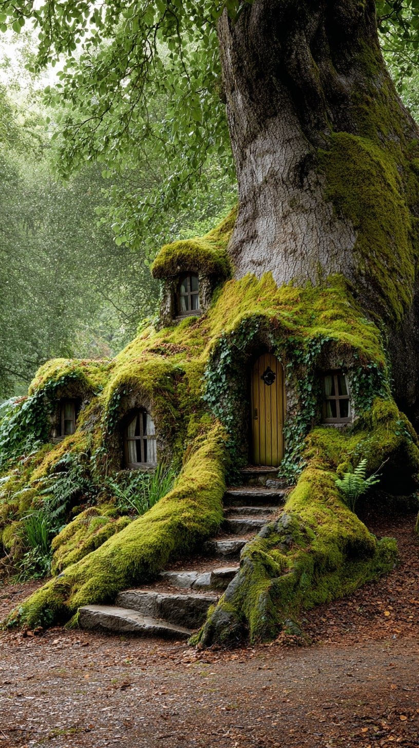 Living Spaces into Tree Roots for Seamless Forest Blending