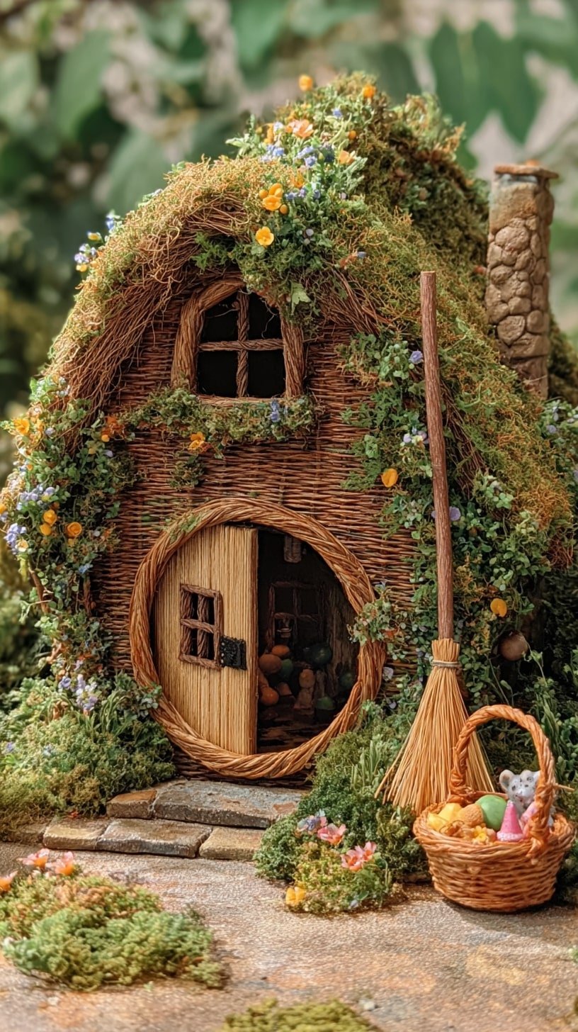 Round Door into a Wicker Fairy Cottage