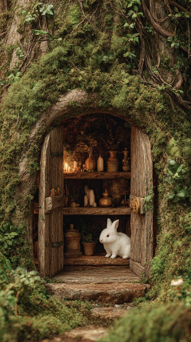 Hollow Nook into a Mossy Tree Trunk