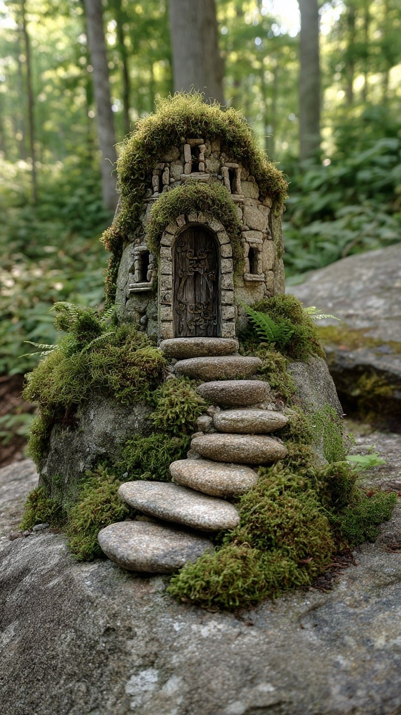 Stack River Stones for a Soft Stairway Entry