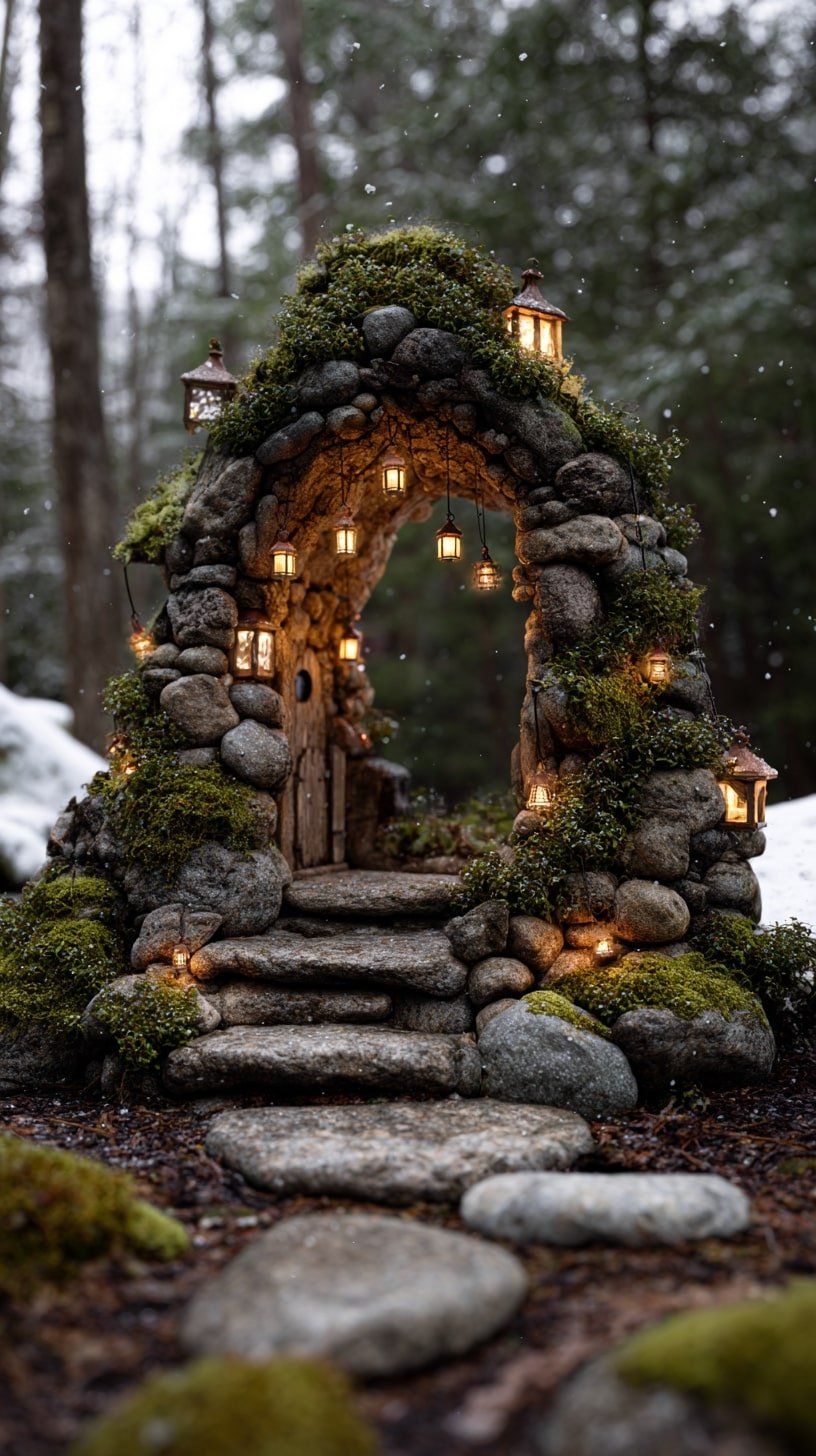 Suspend Lanterns Over a Mossy Stone Arch