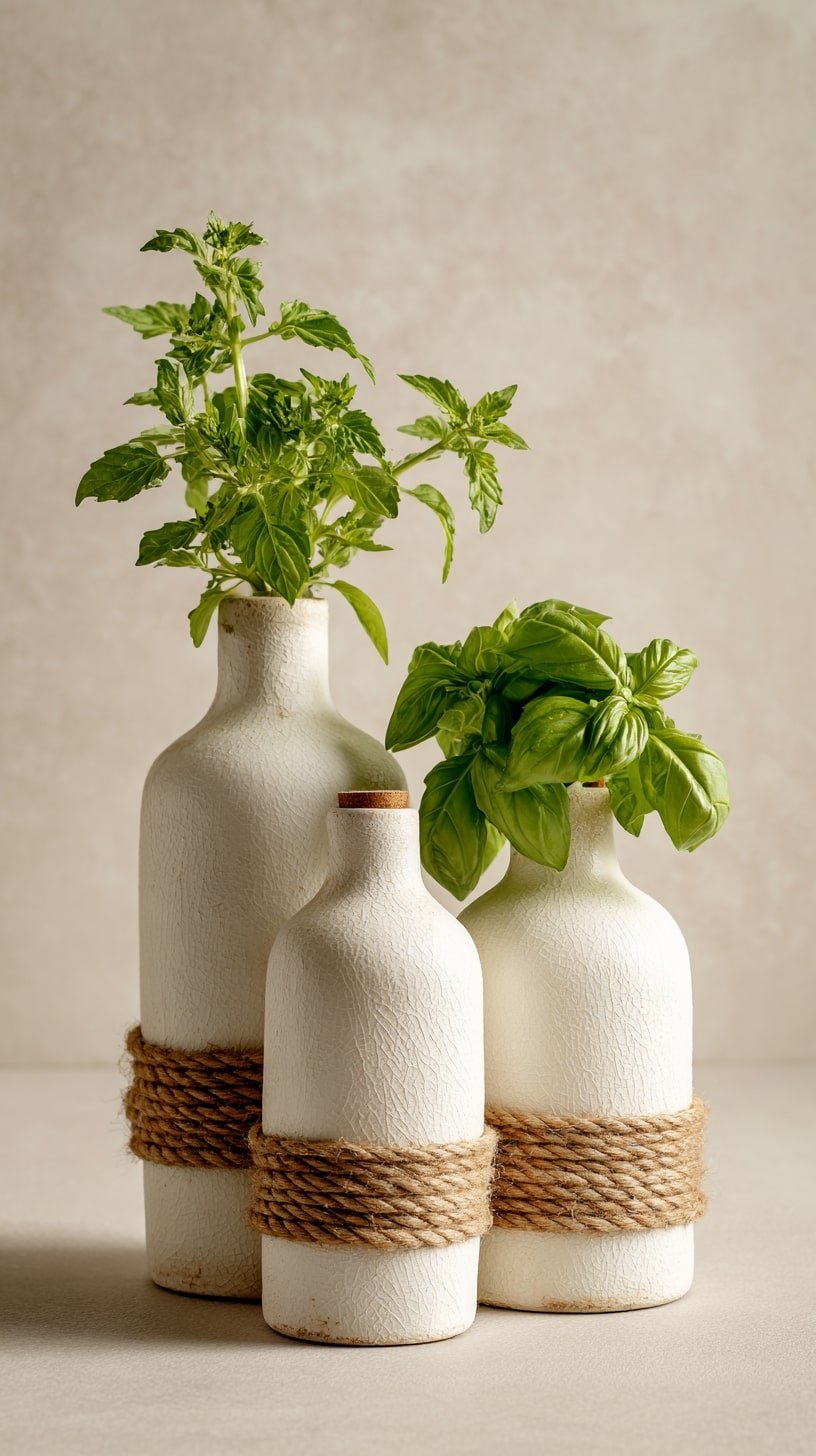 Rustic Twine Around Painted Bottles