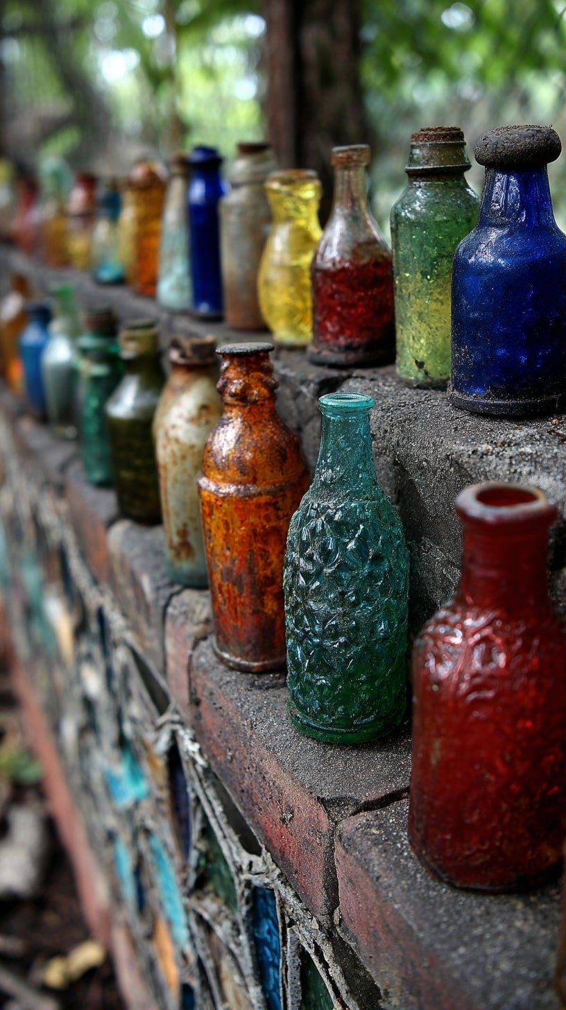 Garden Wall with Vintage Bottles
