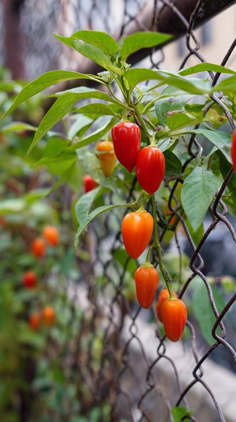 Peppers on Fencing for Easy Drying Access