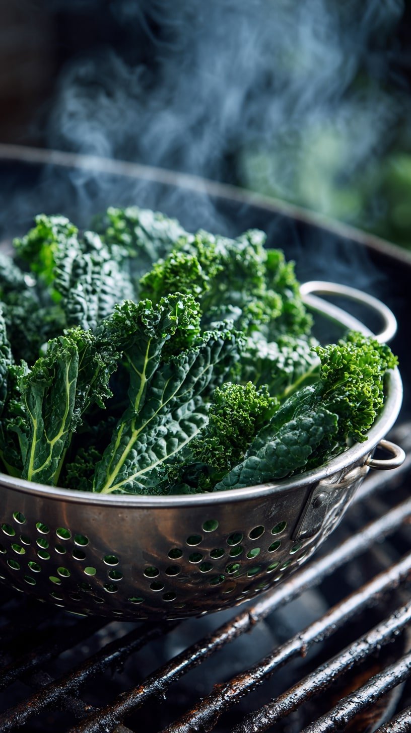 Curly Kale in Metal Colanders