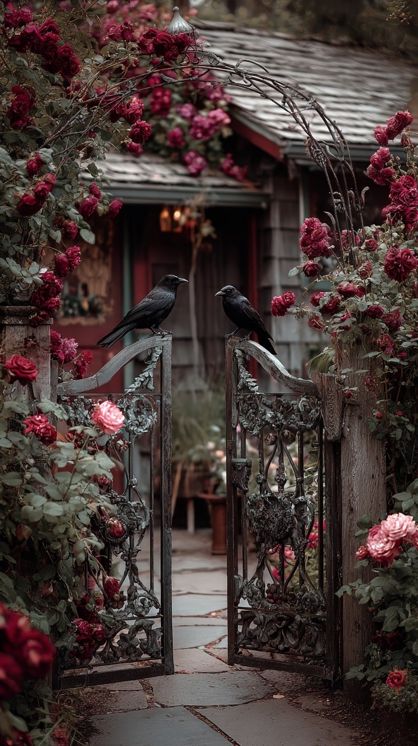 Entryway with Twisting Iron and Climbing Roses