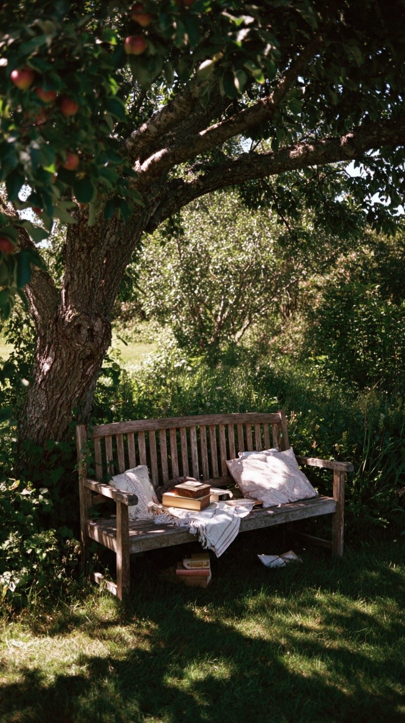 Bench Under Fruit Tree Shade