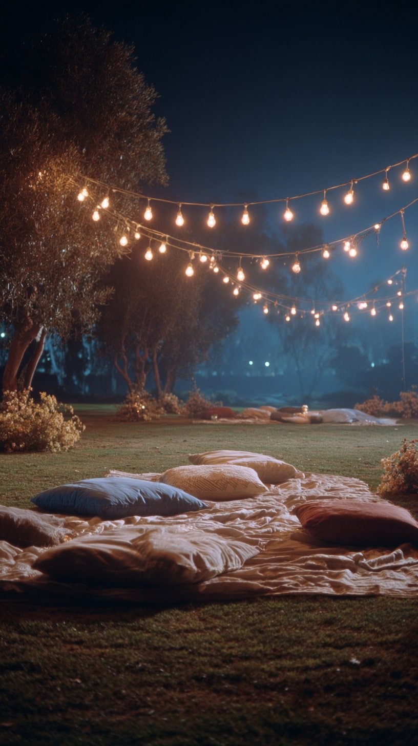String Lights to Anchor a Twilight Gathering Spot