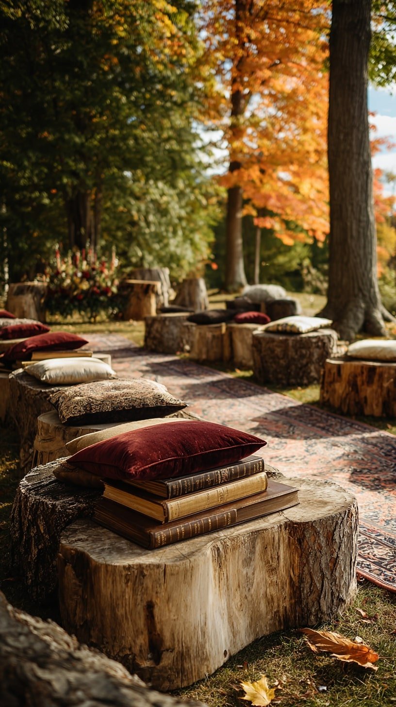 Cushions on Tree Stumps for Storybook Seating