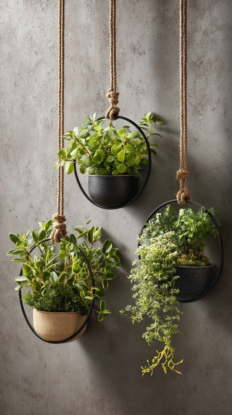 Suspend Ring Planters with Rope for a Sculptural Vertical Accent