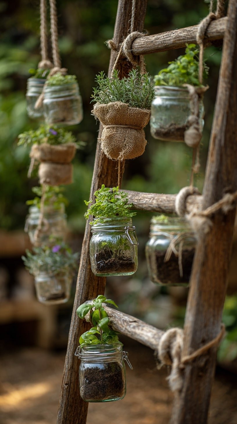 Suspend Mason Jars from Rungs to Spotlight Herbs Midair