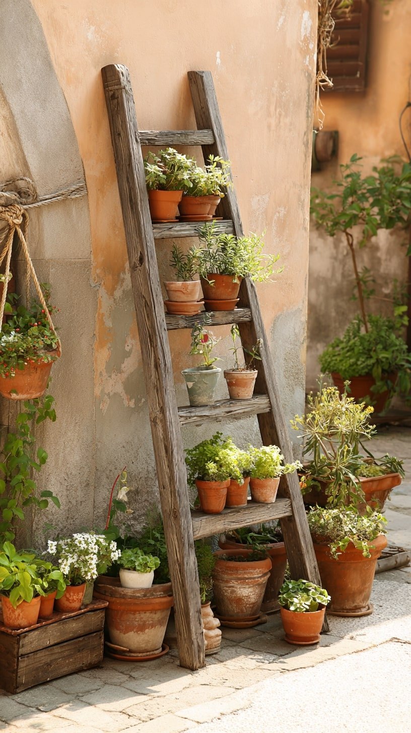 Lean a Weathered Ladder for Instant Vertical Charm