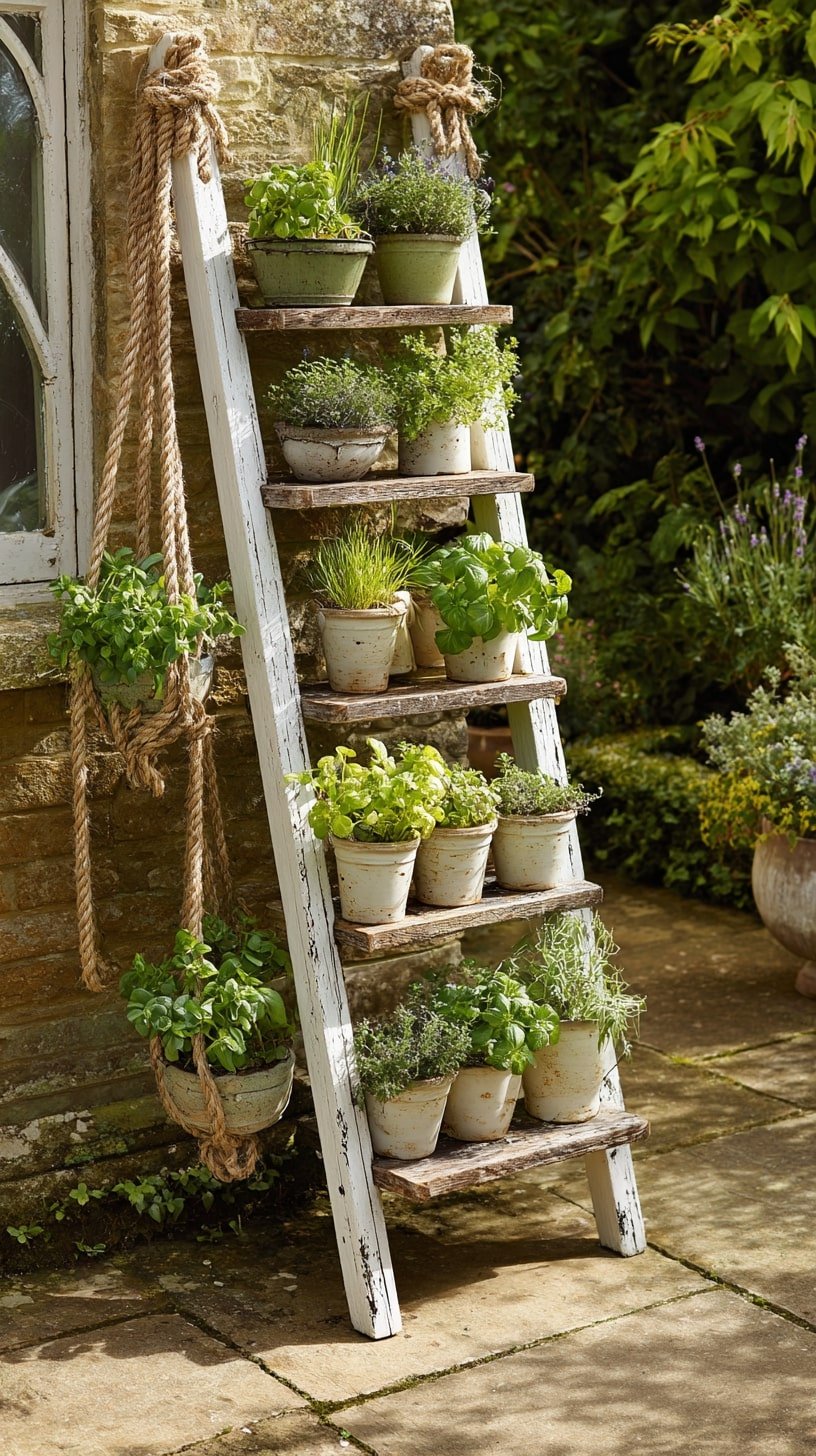 Anchor Thick Rope to Elevate a Farmhouse Ladder Garden