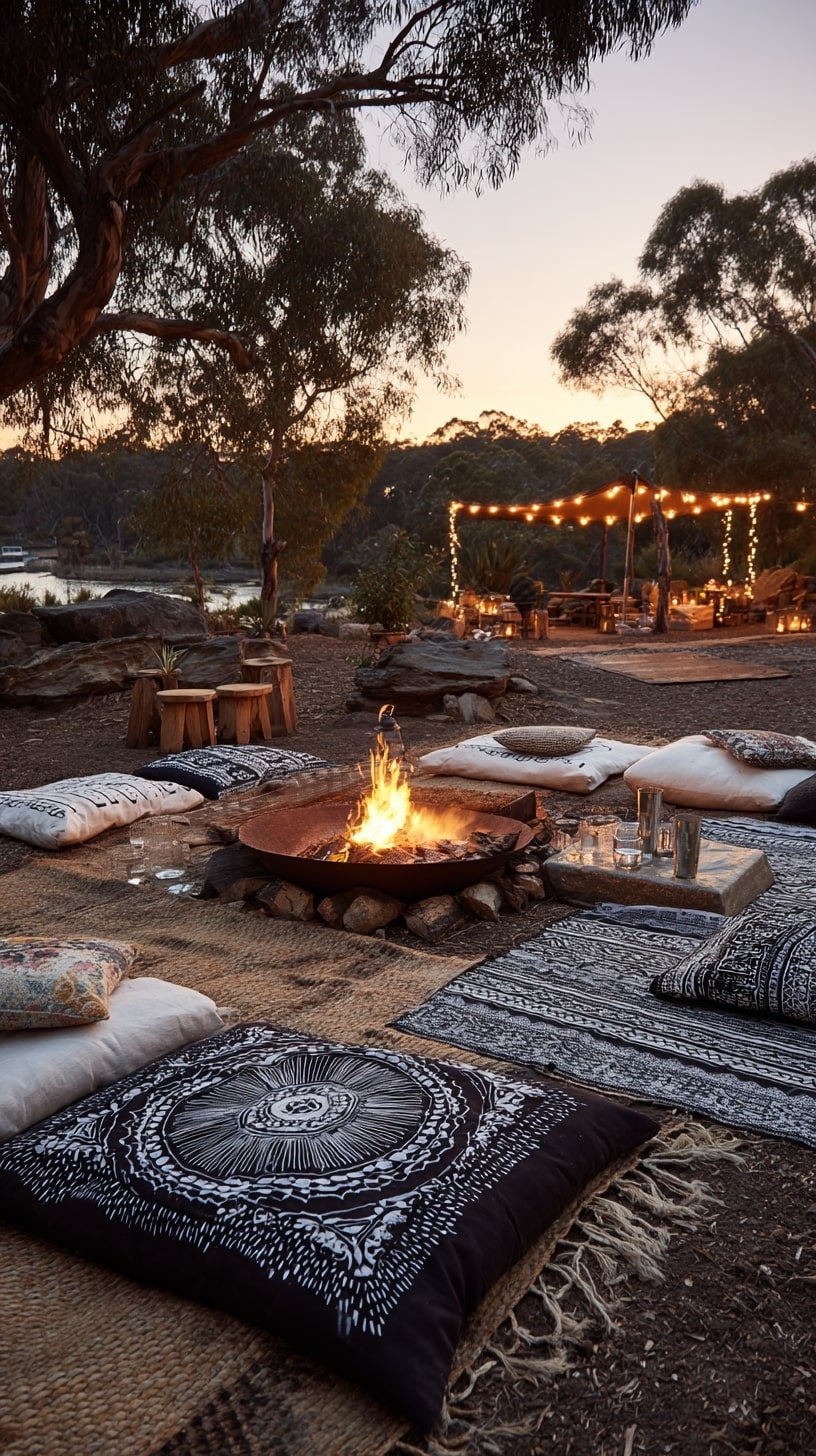 Layer Floor Cushions Around a Fire Bowl