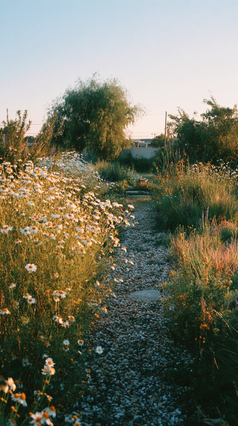 Pebble Path with Wild Daisies for a Breezy Stroll