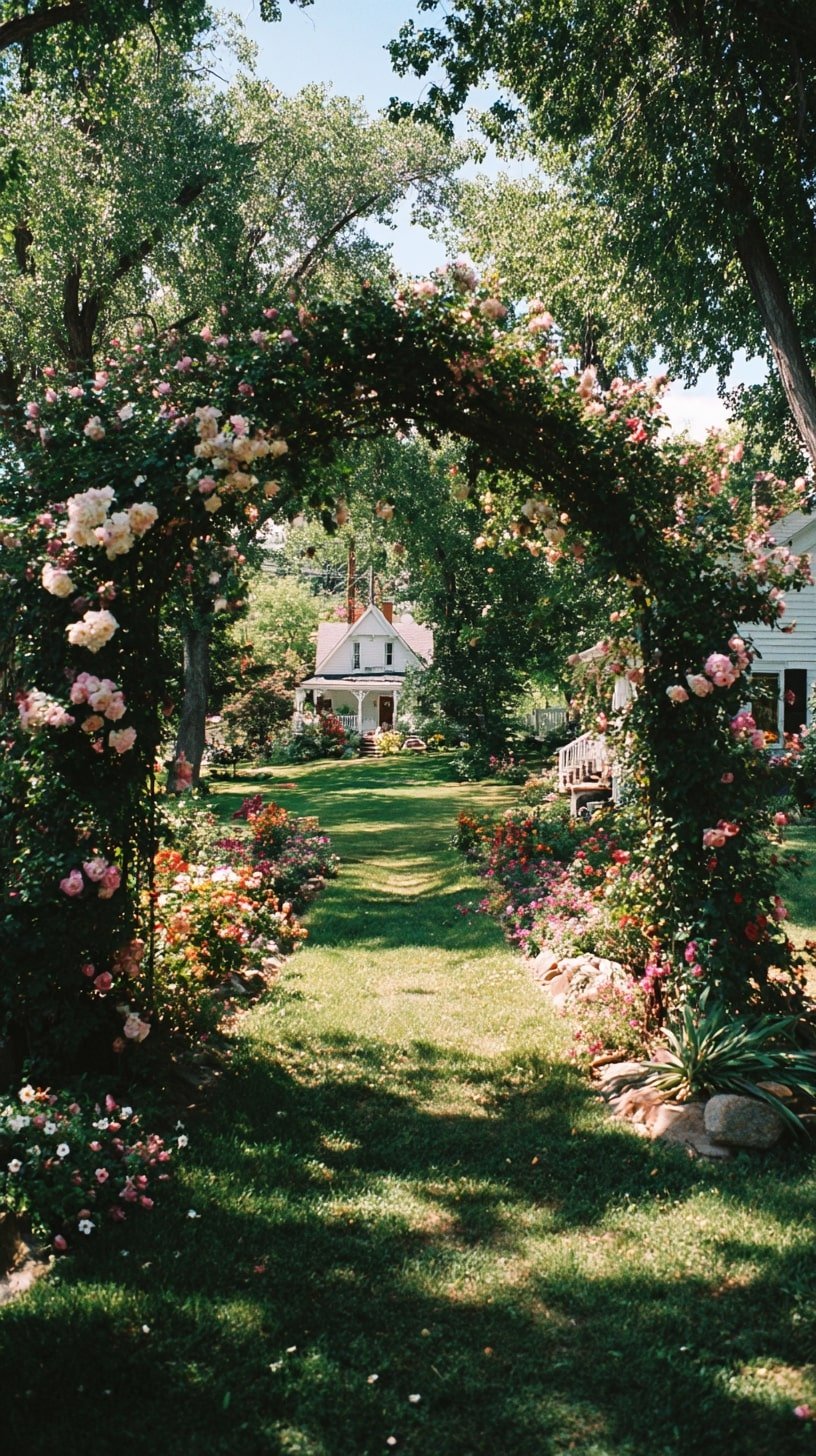 Lawn Path with a Bloom-Covered Archway