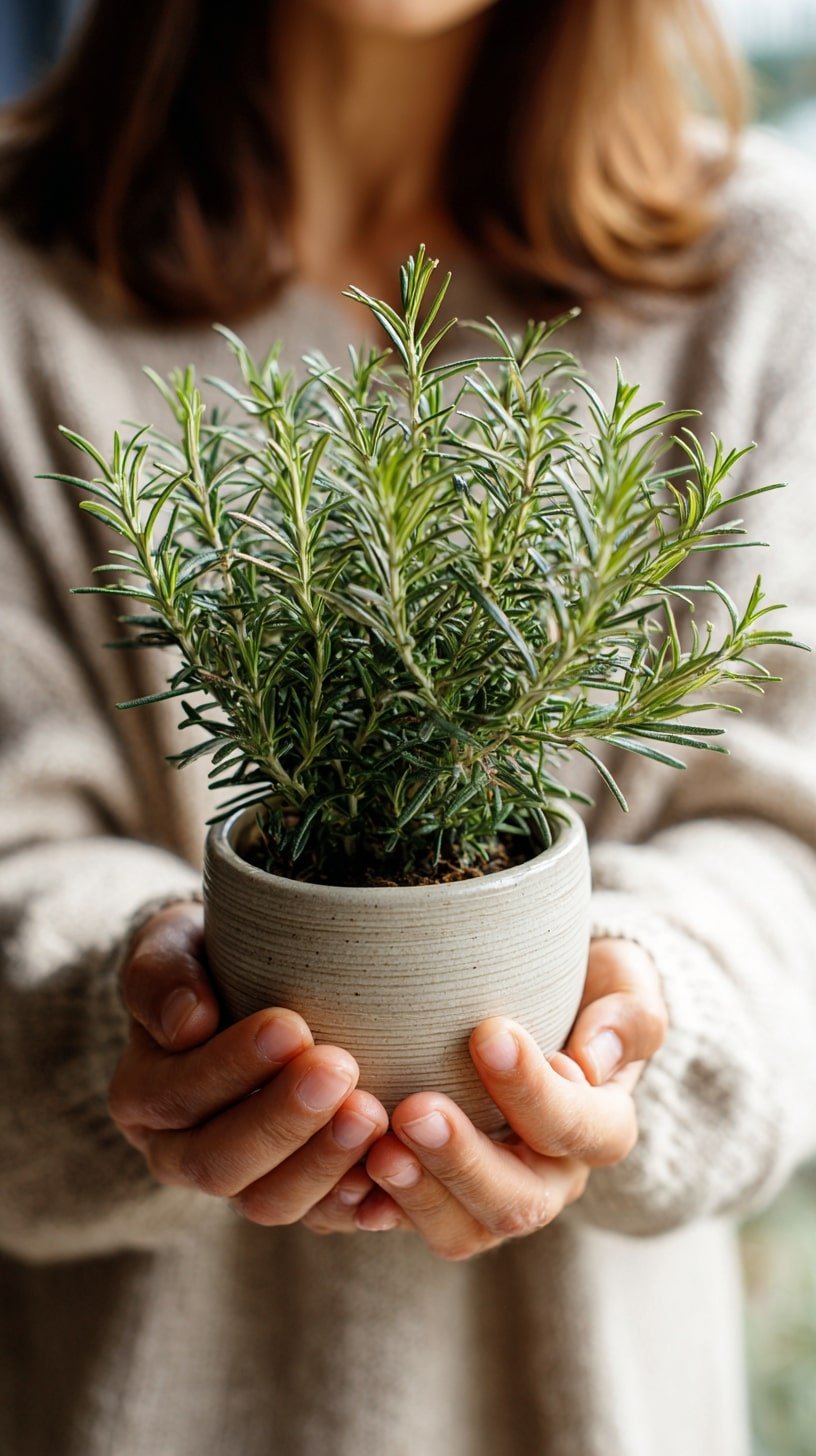 Fragrant Herb into a Handmade Pot
