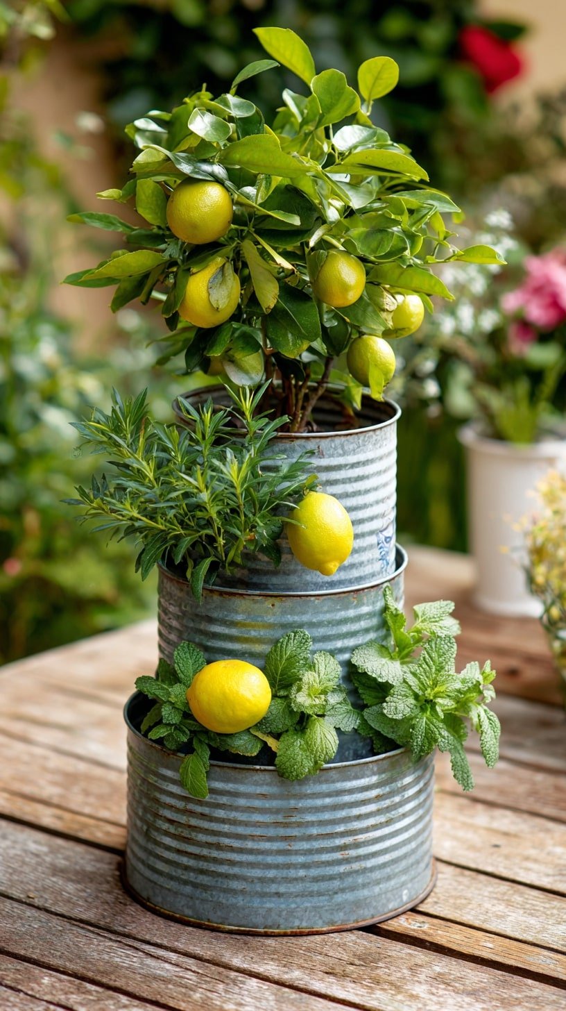 Stack Corrugated Tins for a Tiered Citrus-and-Herb Display