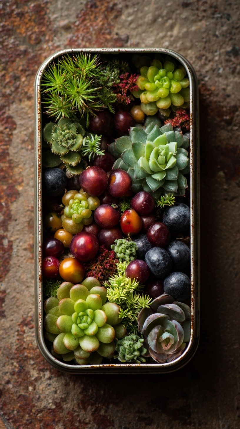 Pack a Shallow Tin with Succulents for a Miniature Living Mosaic