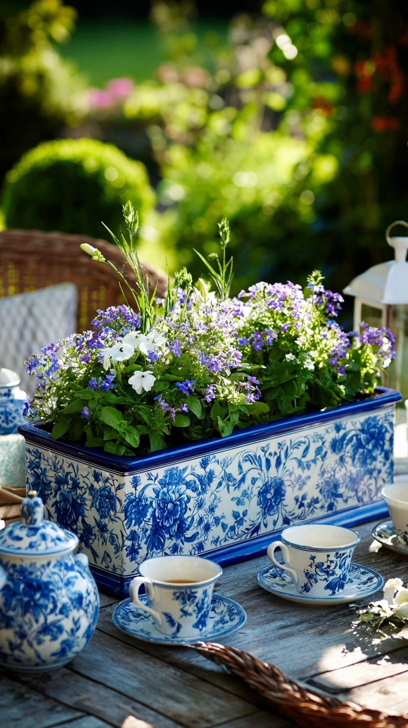 Repurpose Blue Chinoiserie Tins for a Formal Floral Centerpiece