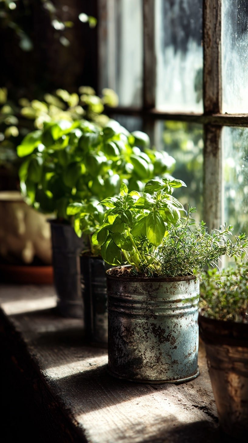 Upcycle Weathered Tins for a Sunlit Indoor Herb Garden