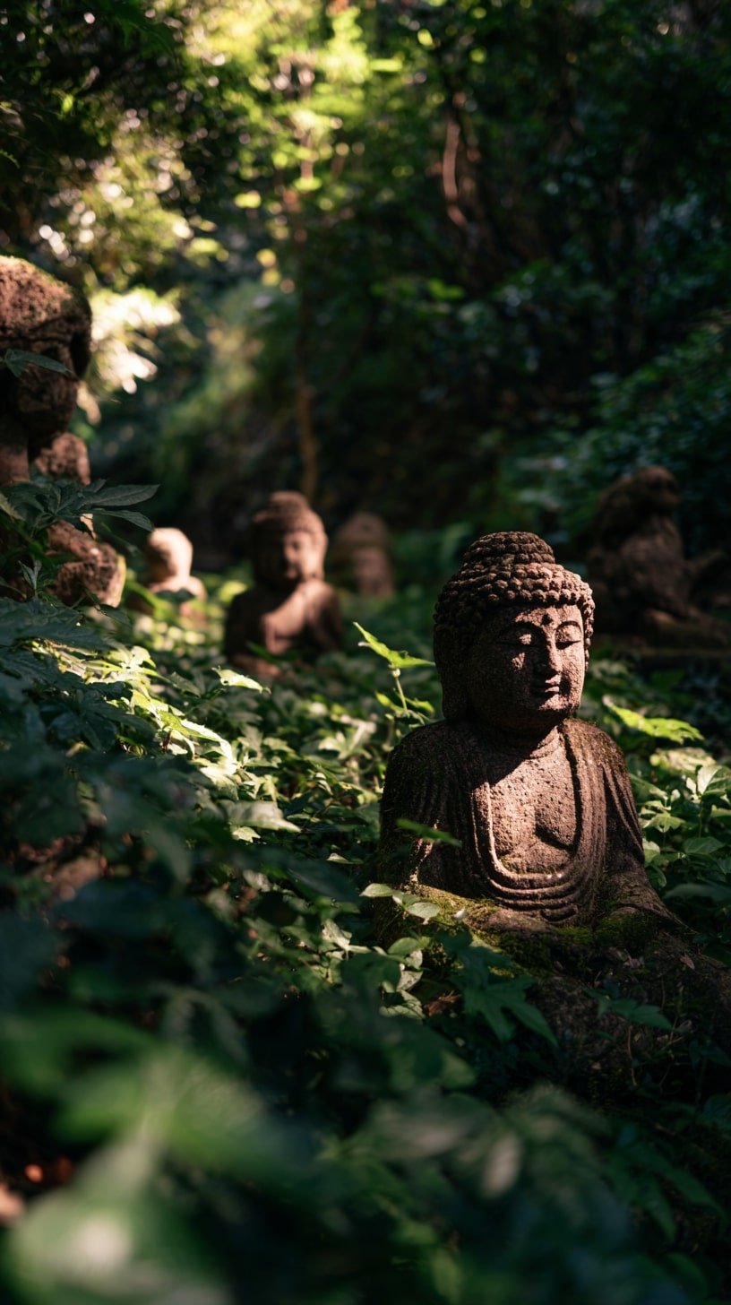 Tuck Stone Buddhas Between Shade Plant