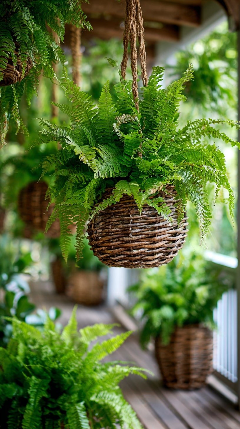 Suspend Ferns in Woven Baskets