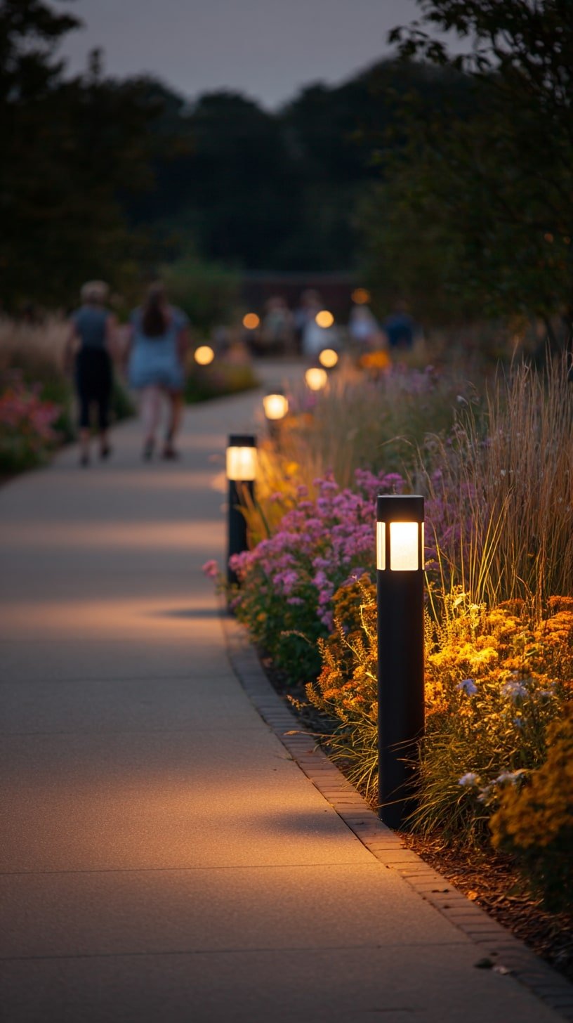 Garden Walk with Modern Bollard Lights