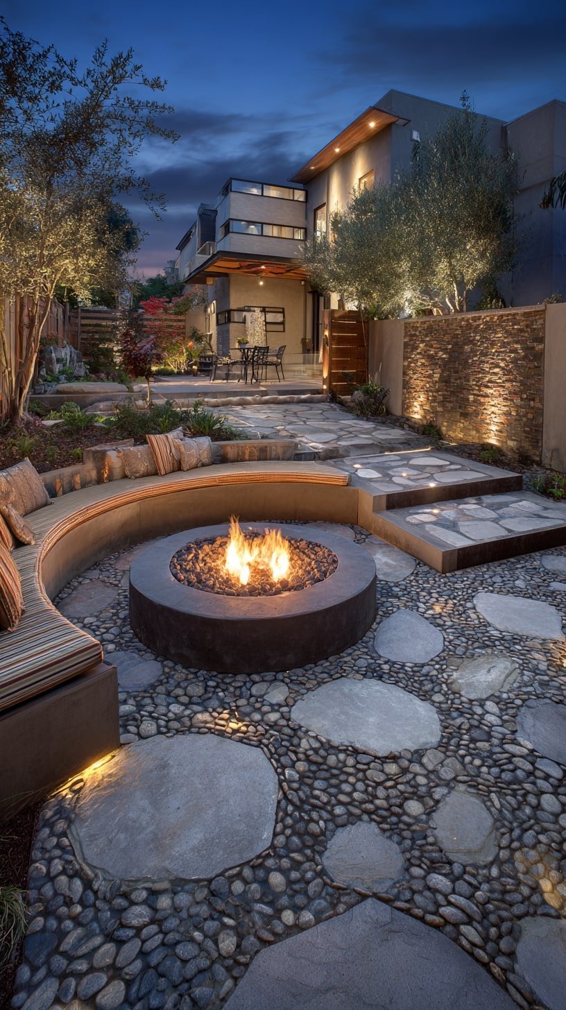 Tuck Soft Uplights into a Pebble and Paver Patio