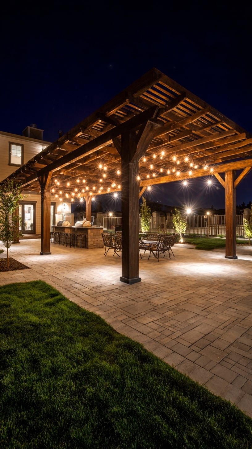 String Café Lights Across a Pergola